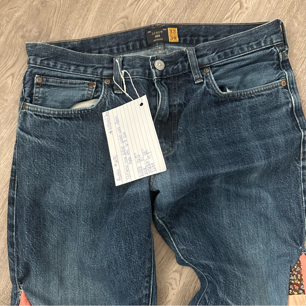 Upcycled J Crew Barrel Flare Patchwork Jeans 32x30 - image 2